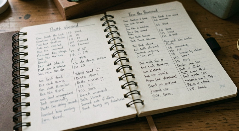 A spiral diary spreads columns chronicling consecutive batch verdicts handwritten candidly.
